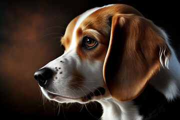 Beagle portait which is a small, friendly and energetic dog breed, known for its strong sense of smell and its use in hunting and as a family canine pet, computer Generative AI stock illustration