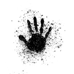 black ink handprint with ink splatter
