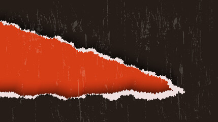 Minimal Black Paper Ripped In Dirty Grunge Wall In Orange Background Good Use For Banner