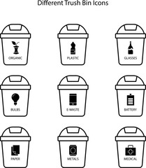 trush icon outline design vector. isolated on white background, ecology icon, waste icon. recycle icon