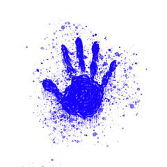 blue red handprint with ink splatter