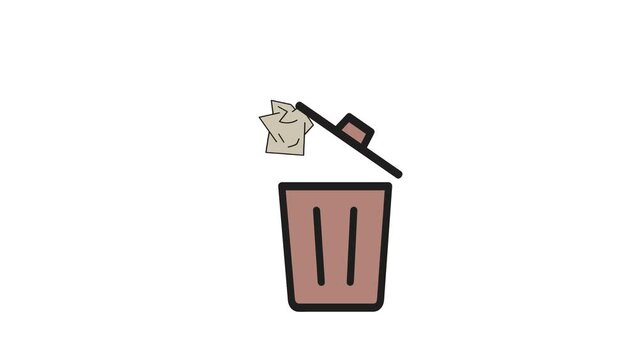 trash bin icon footage on white background, 4k video icon for app, Ui, web.