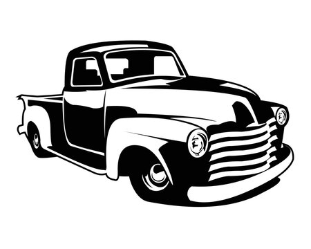 vintage chvey truck silhouette. isolated white background view from side. best premium vector design for logo, badge, emblem, icon, design sticker, truck industry. available eps 10.
