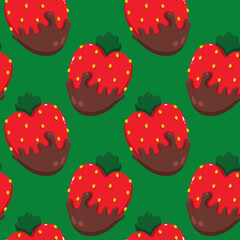 seamless pattern strawberries in chocolate on green background
