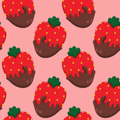 seamless pattern strawberries in chocolate on pink background
