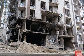 After bombing, dwelling house destroyed by russian missile in Kyiv city, Ukraine