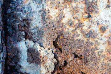 Rust details on metal surface close up shot for industrial background.