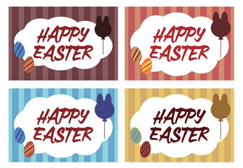 Naklejka premium HAPPY EASTERの文字とイラストのイースターのグリーティングカード素材のセット