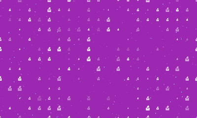 Seamless background pattern of evenly spaced white vote symbols of different sizes and opacity. Vector illustration on purple background with stars