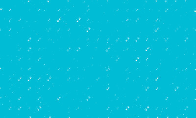 Seamless background pattern of evenly spaced white frog tracks symbols of different sizes and opacity. Vector illustration on cyan background with stars