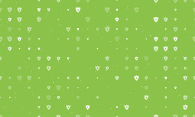 Seamless background pattern of evenly spaced white fire protection symbols of different sizes and opacity. Vector illustration on light green background with stars