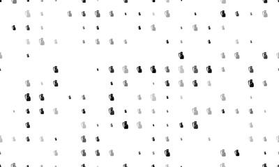 Seamless background pattern of evenly spaced black travel backpack symbols of different sizes and opacity. Vector illustration on white background