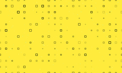 Seamless background pattern of evenly spaced black currency signs of different sizes and opacity. Vector illustration on yellow background with stars