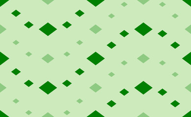 Seamless pattern of large and small green rhombus symbols. The elements are arranged in a wavy. Vector illustration on light green background