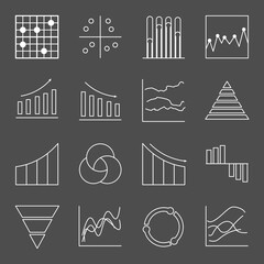 Set of business graph icon, Silhouette Object statistics finance presentation, Line success report symbol vector. 640x640 pixels