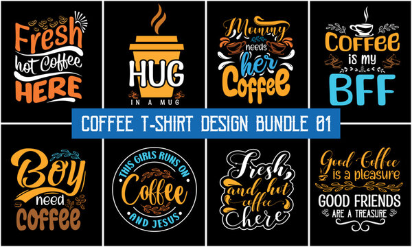 Naklejki Coffee typography t shirt design. Coffee t-shirt design bundle, Coffee t-shirt quote bundle
