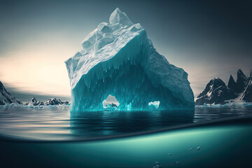 Schwimmender Eisberg im Wasser, Generative AI
