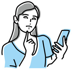 スマホを見て物思いに耽る女性