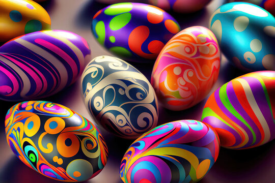Close-up of colorful abstract easter eggs as easter background illustration (Generative AI)