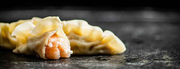 Dumplings gyoza with shrimp on the table. 