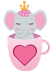 Obraz na płótnie Canvas Cute baby elephant in a cup. Vector illustration for baby shower, greeting card, party invitation, for clothes.