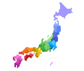 日本地図　地方別　県別（ベクターデータは都道府県ごとにレイヤー分け）
