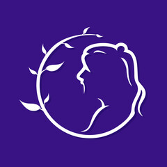 Silhouette Logo of Woman's Head Inside a Circle of Foliage Twigs