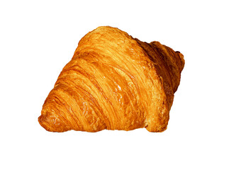 Single croissant isolated on white background. Sweet French bakery