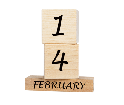 14 February on wood calendar isolated on white background. Happy Valentine s day concept