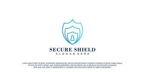 Shield logo with secure key concept design vector icon illustration
