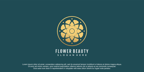Flower logo with negative space gold gradient icon vector illustration