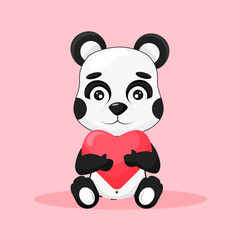 valentine's day. cute panda is holding a heart. postcard template. baby vector illustration