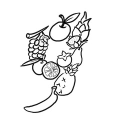 Fruitsnine types  for paying respect to Chinese New Year  black and white paint brush white background