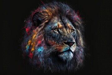 Lion Bright colorful paint smudges spatter animals Generative Ai