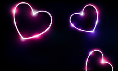 Neon heart sign or frame. Happy Valentine neon lights vector design