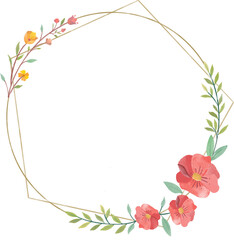 Flower wreath watercolor hand paint, Floral wreath with leaves frame, Cute hand drawn floral wreath watercolor clipart transparent png