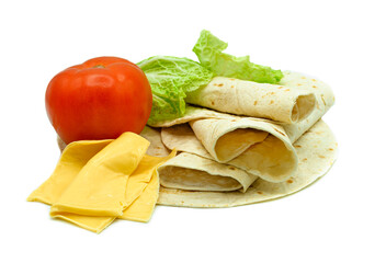 Plain tortilla wrap isolated on white from above.