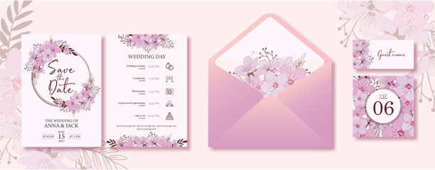 Wedding invitation with cherry blossoms