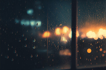 雨の日の窓ガラスと外に見える街, Generative AI