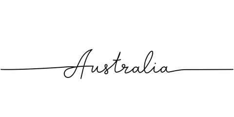 Australia - word with continuous one line. Minimalist drawing of phrase illustration. Australia country - continuous one line illustration.