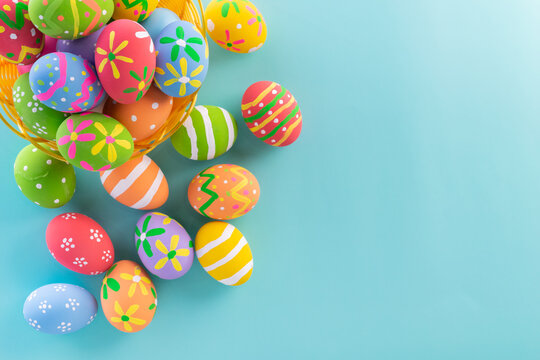 Easter eggs many color and easter background