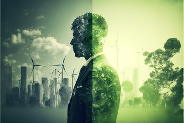 Green energy, ecologically sensible, 
renewable energies - Alternative renewable ecology technology picture - eco, clean concept background wallpaper created with Generative AI technology - obrazy, fototapety, plakaty