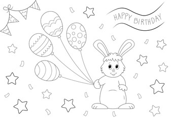 rabbit birthday party coloring page. you can print it on a4 size paper
