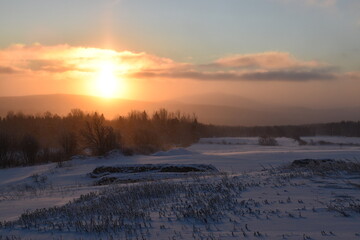 A sunrise on a cold morning, Sainte-Apolline, Québec, Canada