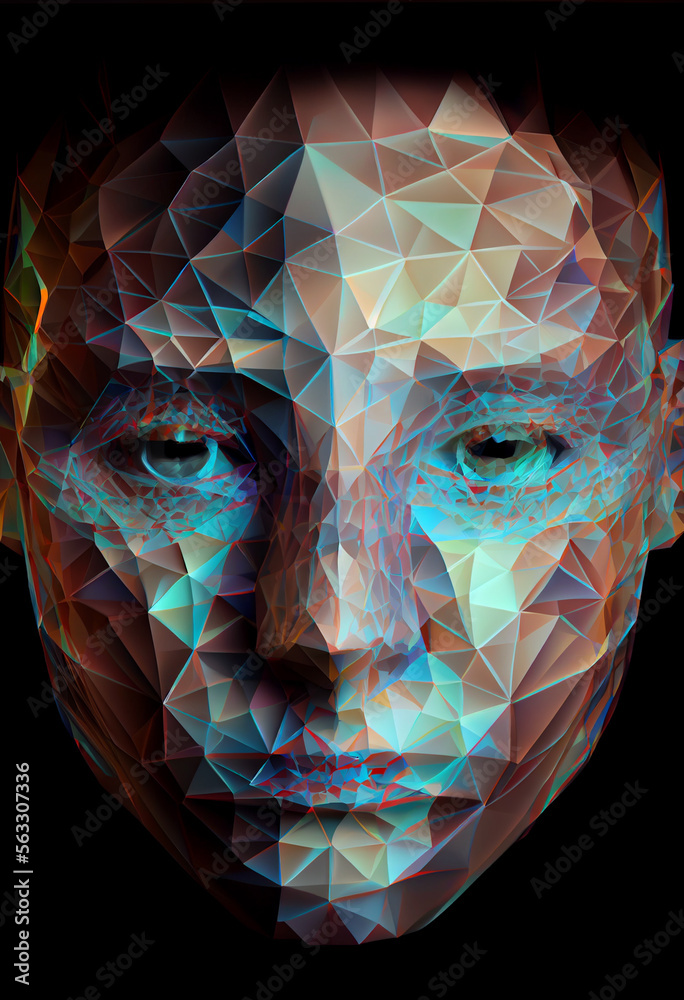 Leinwandbilder Beautiful Abstract colourful Intelligence face scanner. Facial recognition Background pattern for design.