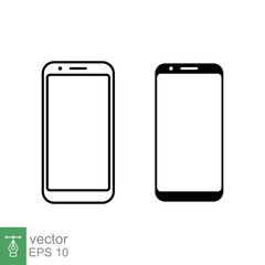 Smartphone icon. Simple outline and solid style. Phone, cell, smart cellular, cellphone, app screen, gadget, device for application, technology concept. Line and glyph vector illustration. EPS 10.