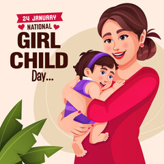 National girl child day celebration banner template vector design. Cover presentation abstract, modern publication poster. Vector Illustration Of Mother Holding Baby Girl In Arms. Baby and mother.