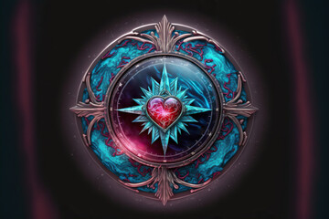 Beautiful fantasy compass with a heart, Valentine's day, Generative AI