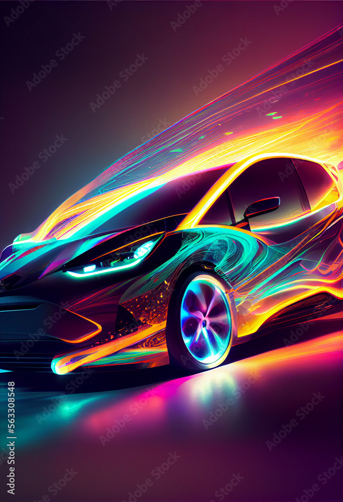 Aufkleber beautiful abstract car driving fast with colourful light trails. generative ai technology