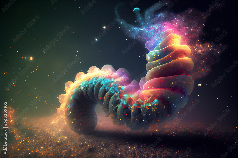Poster Abstract snake  concept on a nebula dust in infinite space background. Mixed media